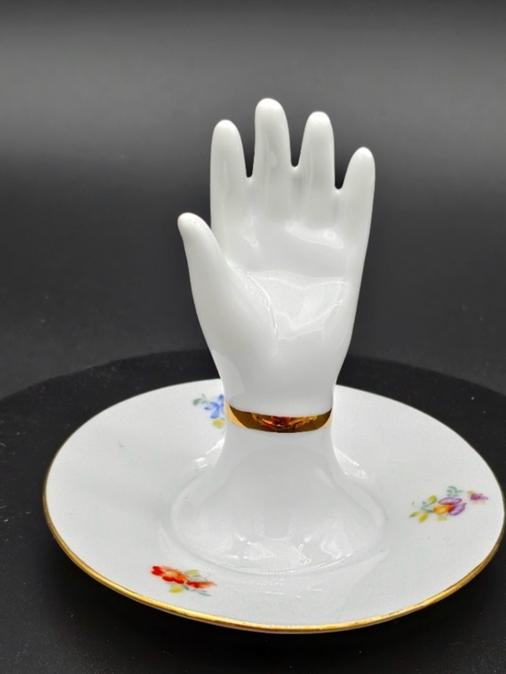Vintage porcelain hand trinket ring jewelry holder floral hand painted KPM